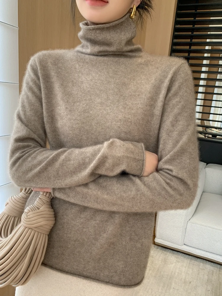 

Female 100% Cashmere Sweater Women Slim Knitted Pullover High Elastic Base Layer New Arrival Top High Quality Pile Collar Shirt
