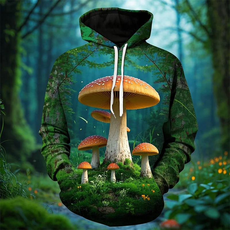 

Весенние красочные толстовки с 3D принтом грибов для мужчин и женщин, модные повседневные толстовки с капюшоном в стиле Харадзюку, пуловеры, спортивный костюм, одежда