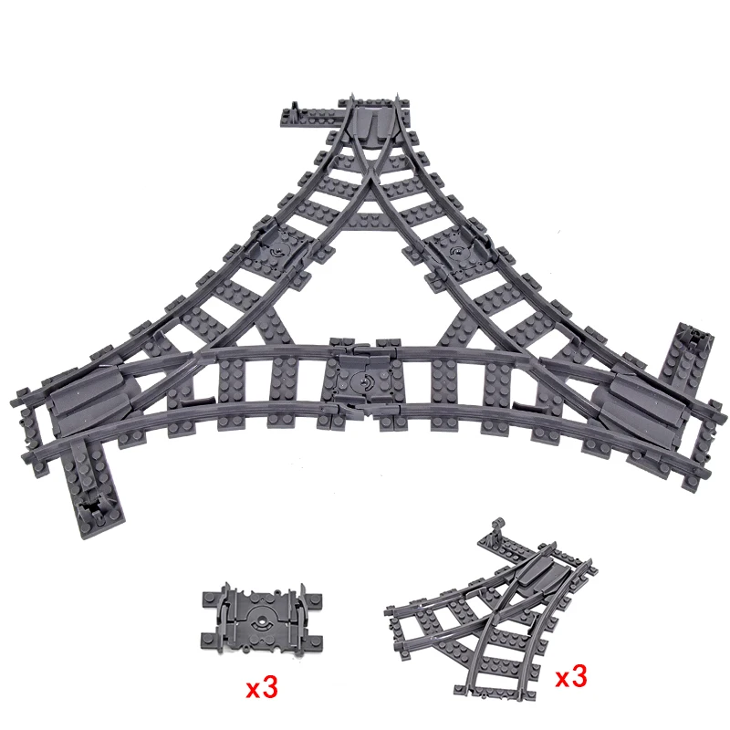 City Trains Bridge Flexible Switch Railway Tracks Rails Manual Level Crossing Forked Straight Curved Building Block Bricks Toys