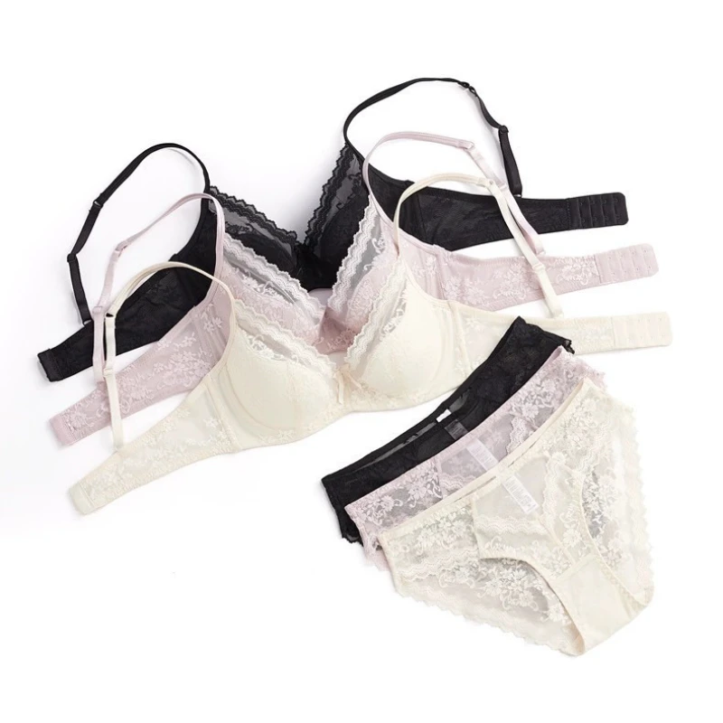 

KUCLUT Sexy Lace Embroidery Women Lingerie Set French Thin Cup Push Up Bra Comfort Breathable Underwear Ladies Bra Briefs Set