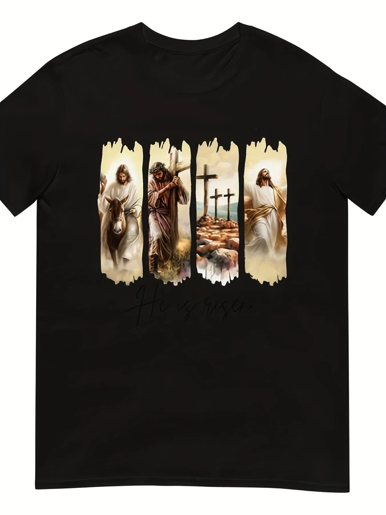 

He Is Risen Christian Easter Graphic Tee Men's Cotton Round Neck T-Shirt Daily Casual Faith Apparel