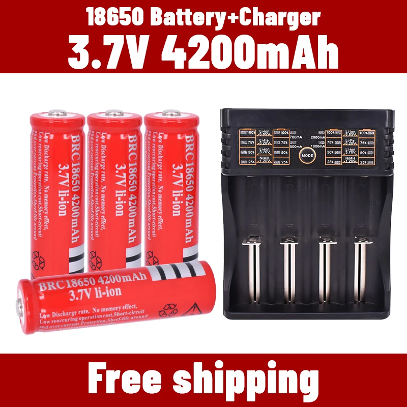 18650 3.7 v 4200 mah 18650 Lithium Rechargeable Battery For EvreFire Flashlight batteries +Charger