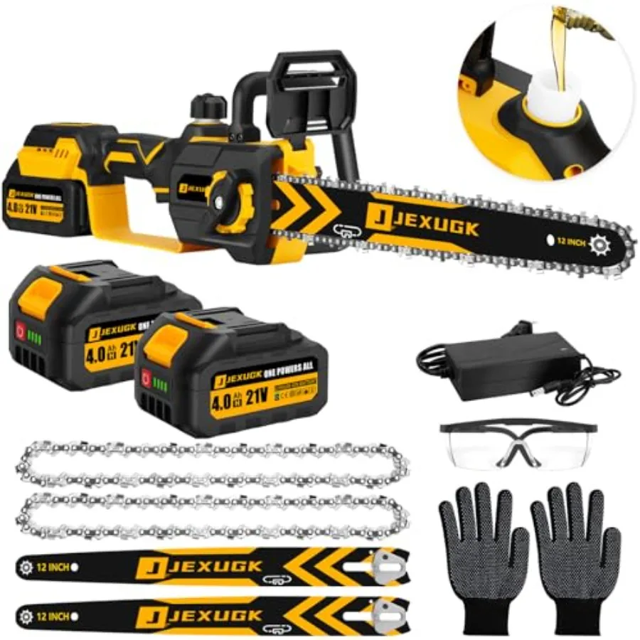 12 Motosierra elettrica portatile portatile a batteria senza spazzole per potatura di alberi da taglio per legno con 2 batterie da 4,0 Ah