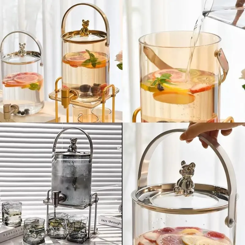 Transparent colored juice bucket, glass cold drink bucket, oversized with control valve