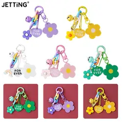 Creative Candy Color Flower Heart Pendant Keychain Cute Small Flower Key Ring Bag Pendant Accessories