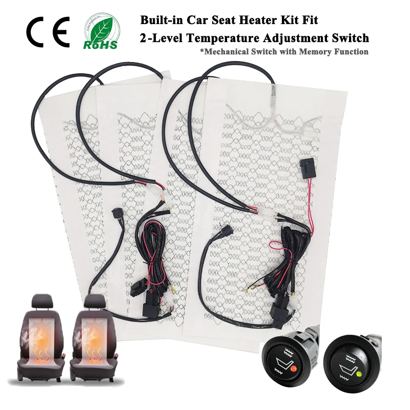 Eingebaute Autositzheizung, passend für 2 Sitze, 12 V, Kohlefaser-Sitzheizkissen, hohe/niedrige Temperatur, verstellbarer runder Schalter-Controller – Detail 1