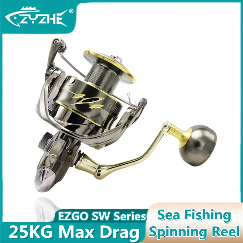 

ZYZ EZGO SW Series Sea Fishing Spinning Reel Metal Anti-Corrosion 10-25KG Max Drag 9+1BB Saltwater Boat Fishing Wheel Tackle