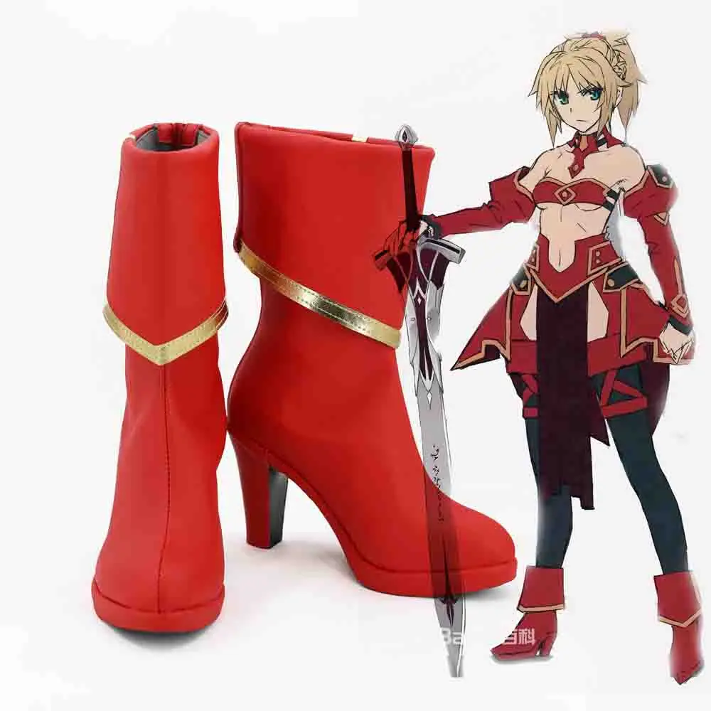 

Fate/Apocrypha Servant Mordred Cosplay Shoes FA Saber Red Cosplay Boots Halloween Cosplay Red Shoes Custom Made For Men Women