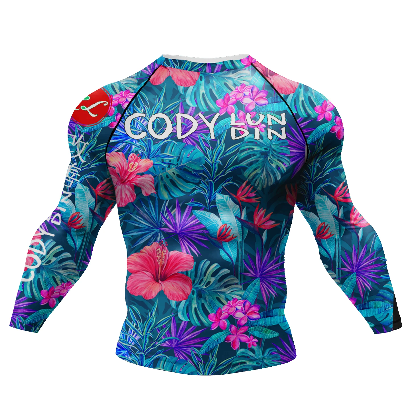 CODY LUNDIN Digital Printed Flower Men Long Sleeve Swimming Surfing Rash Guard Jiu jitsu BJJ Tees Male Compression Gym Shirts