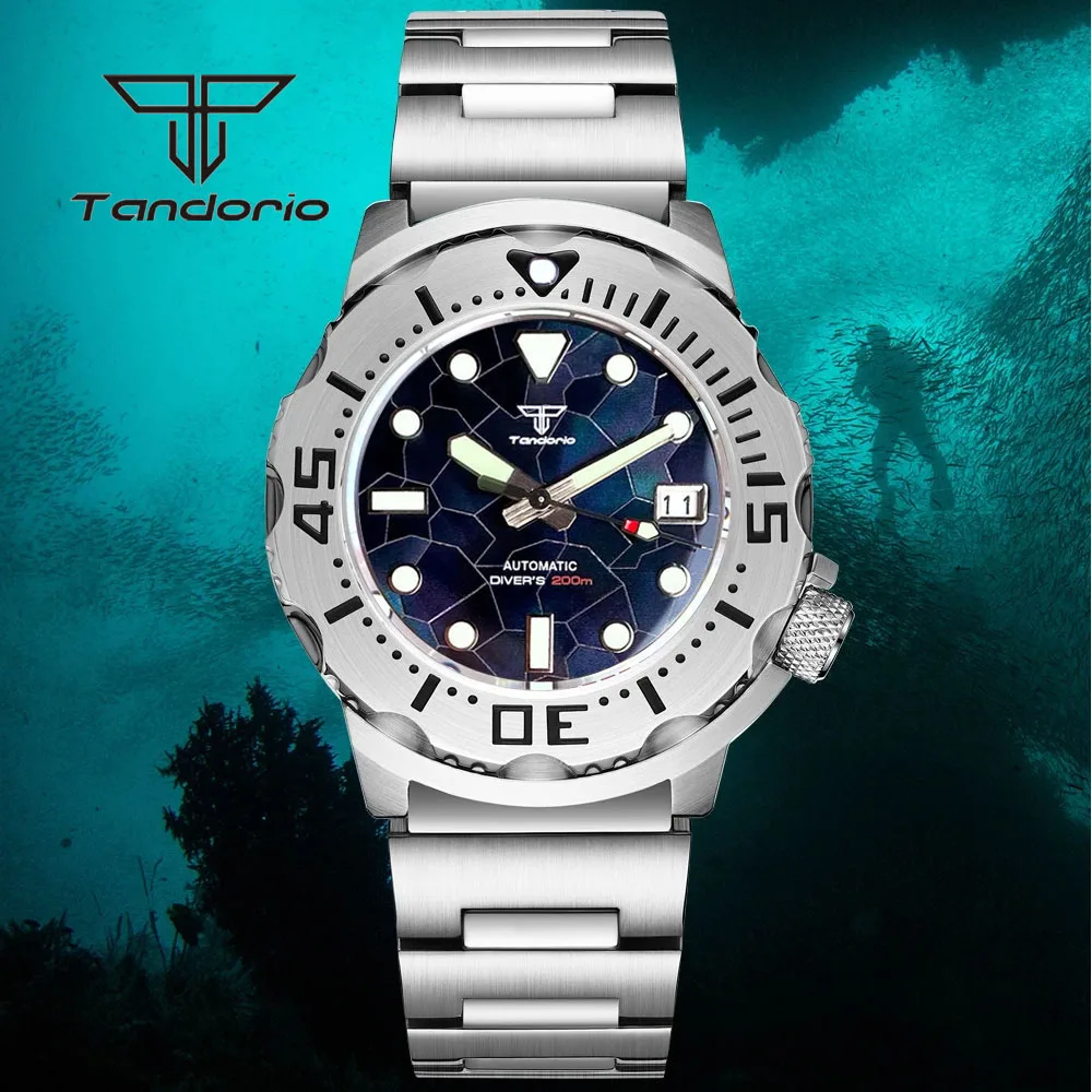 Tandorio 42mm Monster Mother of Pearl Dial NH35A 20BAR Dive Mechanical Automatic Watch for Men Date AR Sapphire Glass 3.8 Crown