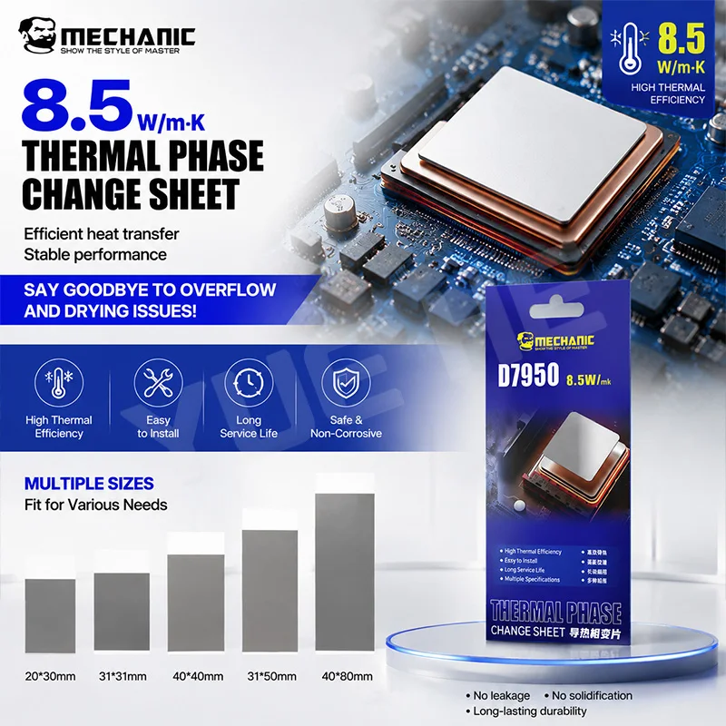 MECHANIC D7950 Phase Change Thermal Sheet Multiple Sizes Heat Conduction Pad For Laptop Desktop CPU GPU IC Chip Cooling Tools