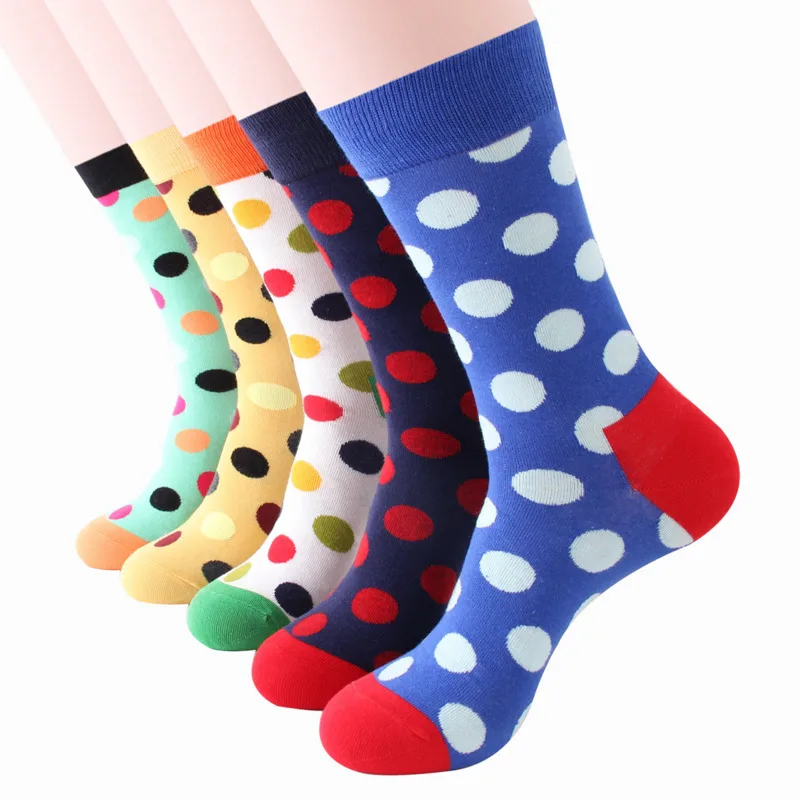 PEONFLY Klassische Bunte Dot Gedruckt Glücklich Socken Männer Casual Gekämmte Baumwolle Harajuku Socken Lustige Crew Socken Für Business