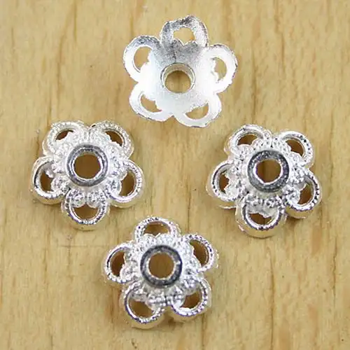 30pcs 11x3.5mm silver tone flower spacer beads H0096