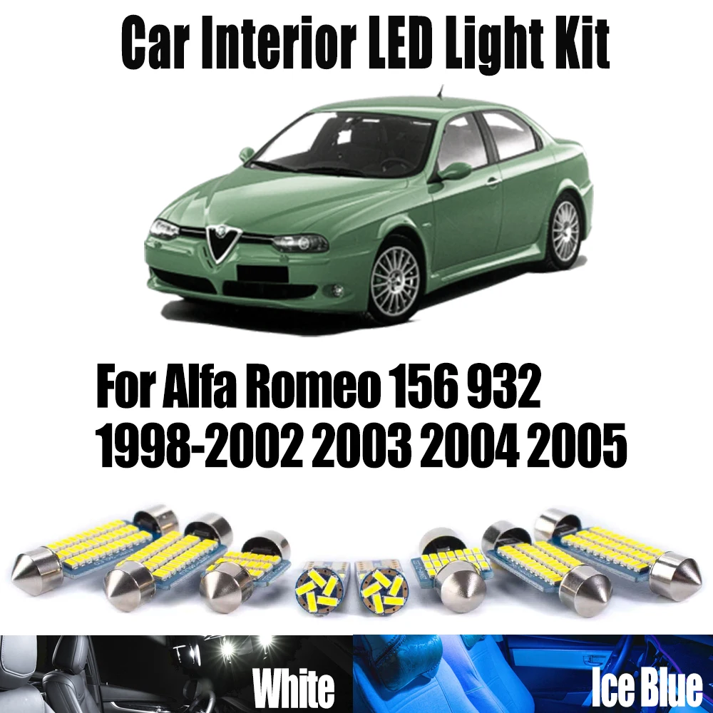 

10Pcs Canbus For Alfa Romeo 156 (932) 1998-2004 2005 Vanity Mirror Bulbs LED Interior Map Dome Trunk Light Kit Car Accessories