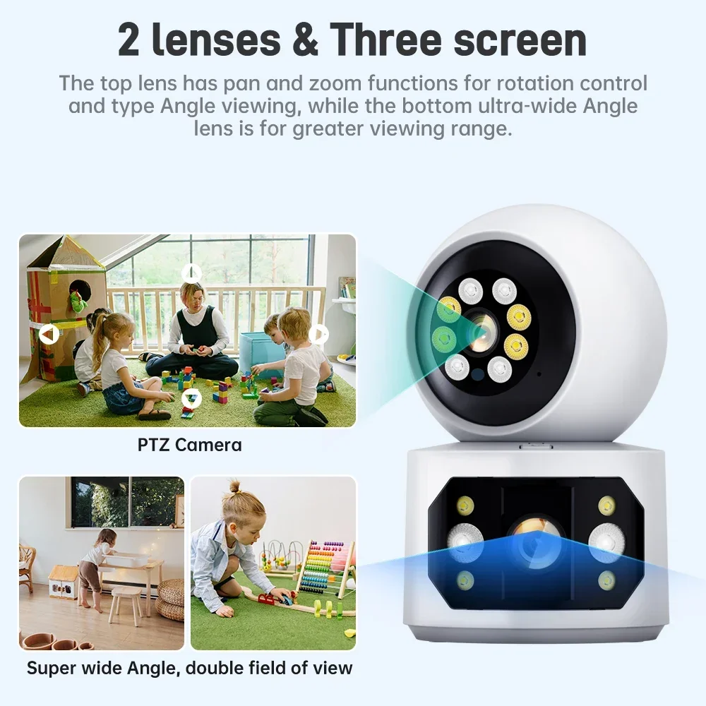 6MP IP Camera Yoosee Home Smart Camera Indoor Dual Lens Three Screen Body Recognition Wireless Security Surveillance Camera CCTV