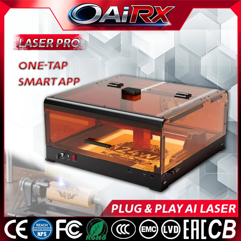 

Промышленный настольный лазерный гравировальный станок A24 PRO второго поколения для резки дерева, металла и ювелирных изделий с AI-калибровкой