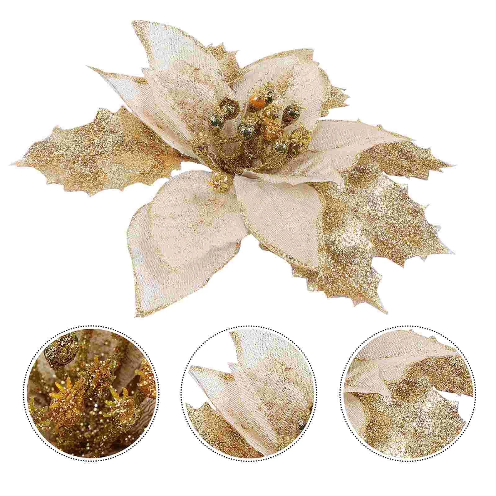 

12 Pcs Christmas Flower Glitter Flowers Decorations Large Poinsettia Plastic Artificial Pendant