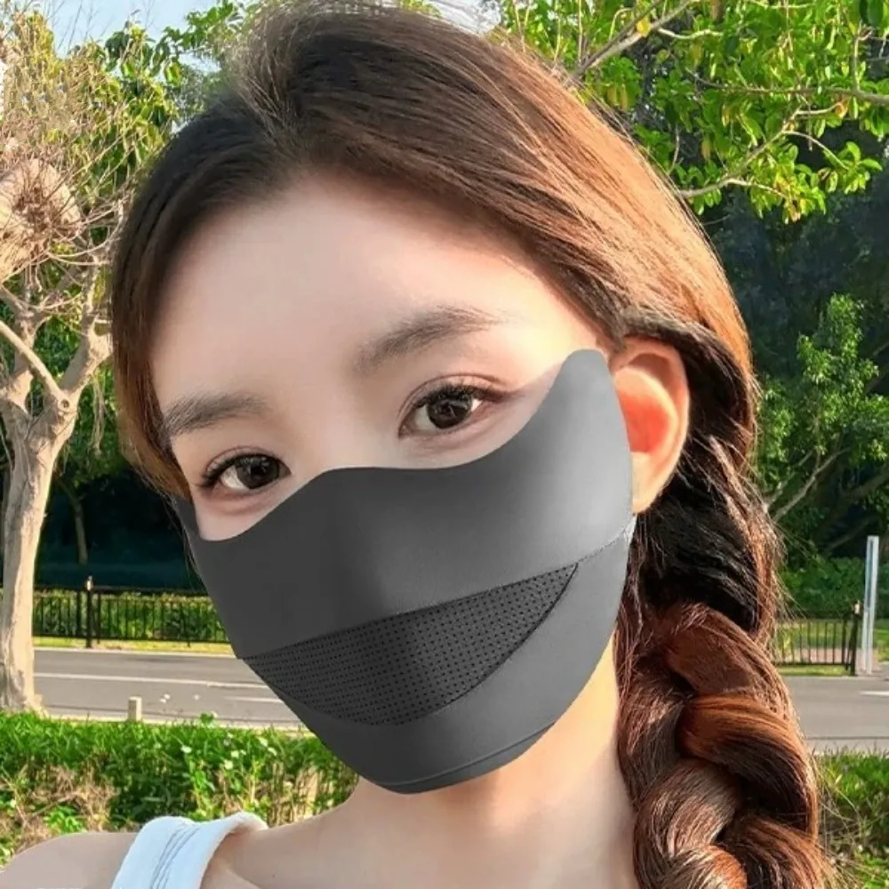 

Cool Sun Protection UV Face Mask Quick Drying Solid Color Ice Silk Sunscreen Mask Breathable Washable Cycling Face Cover Riding