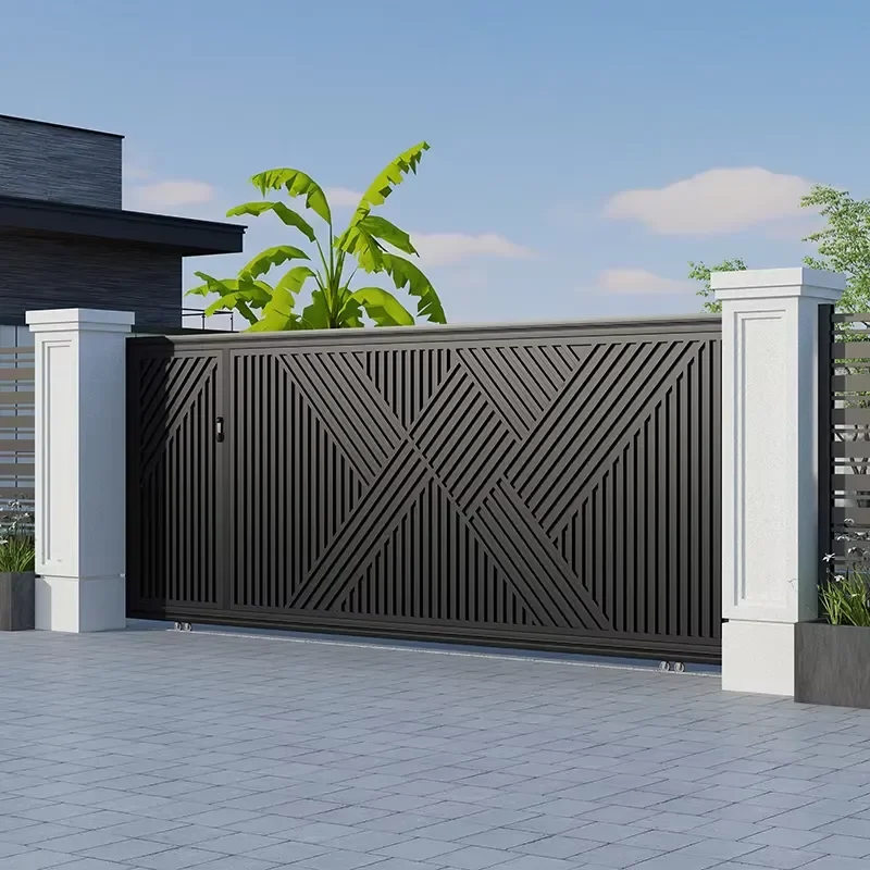 Powder Coating 6ft Tall Main Gate Designs Garden Privacy Aluminum Slat Fence Panels Electric Sliding Gate for House