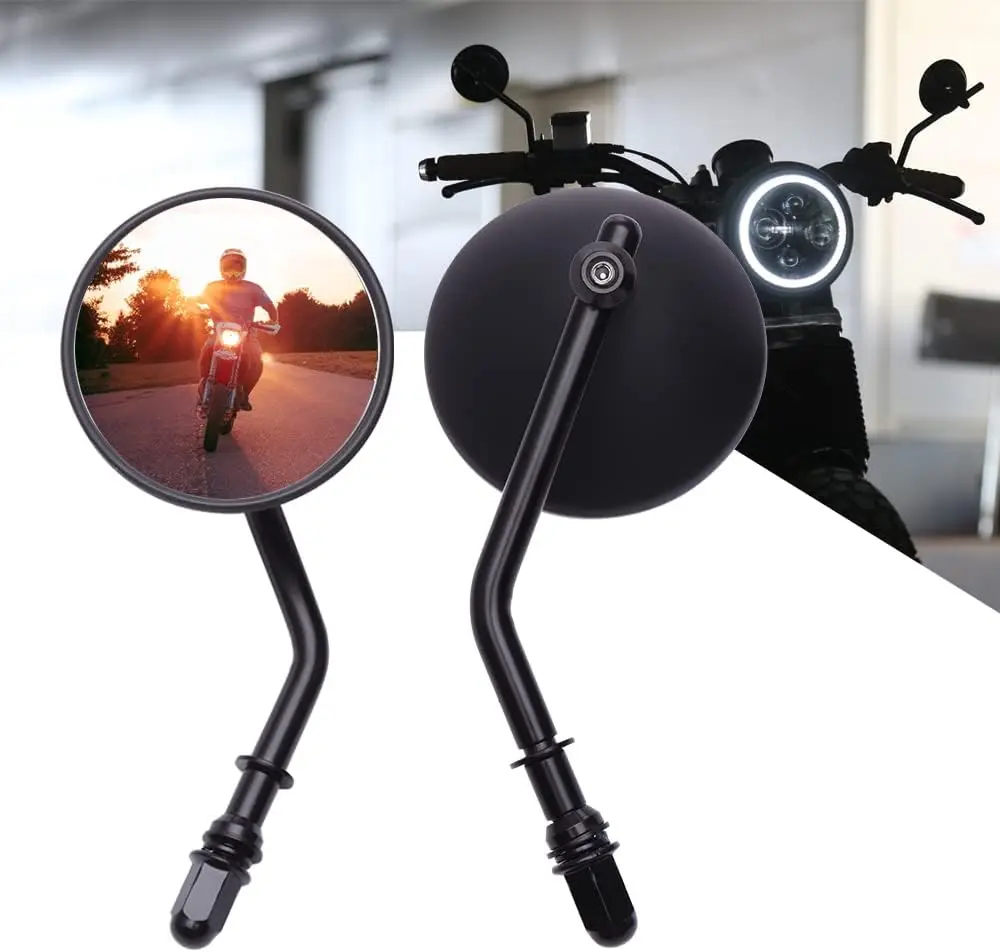 

3" Motorcycle Handlebar Mirrors Black Round Rear View Side Mirrors Universal 8mm 10mm Compatible with Sportster 883 1200 Softail