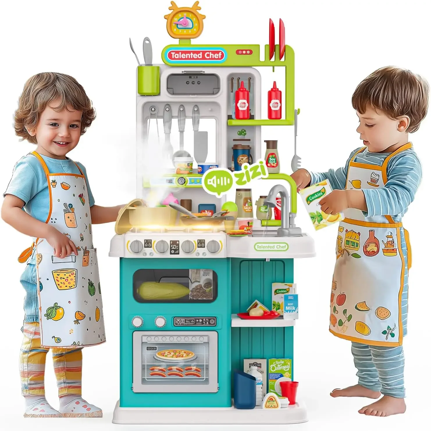 Ensemble de jeu de cuisine pour enfants avec son et lumière, accessoires de cuisine pour jouets alimentaires, ensemble de jouets de cuisine pour faire semblant de jouer pour garçons et filles