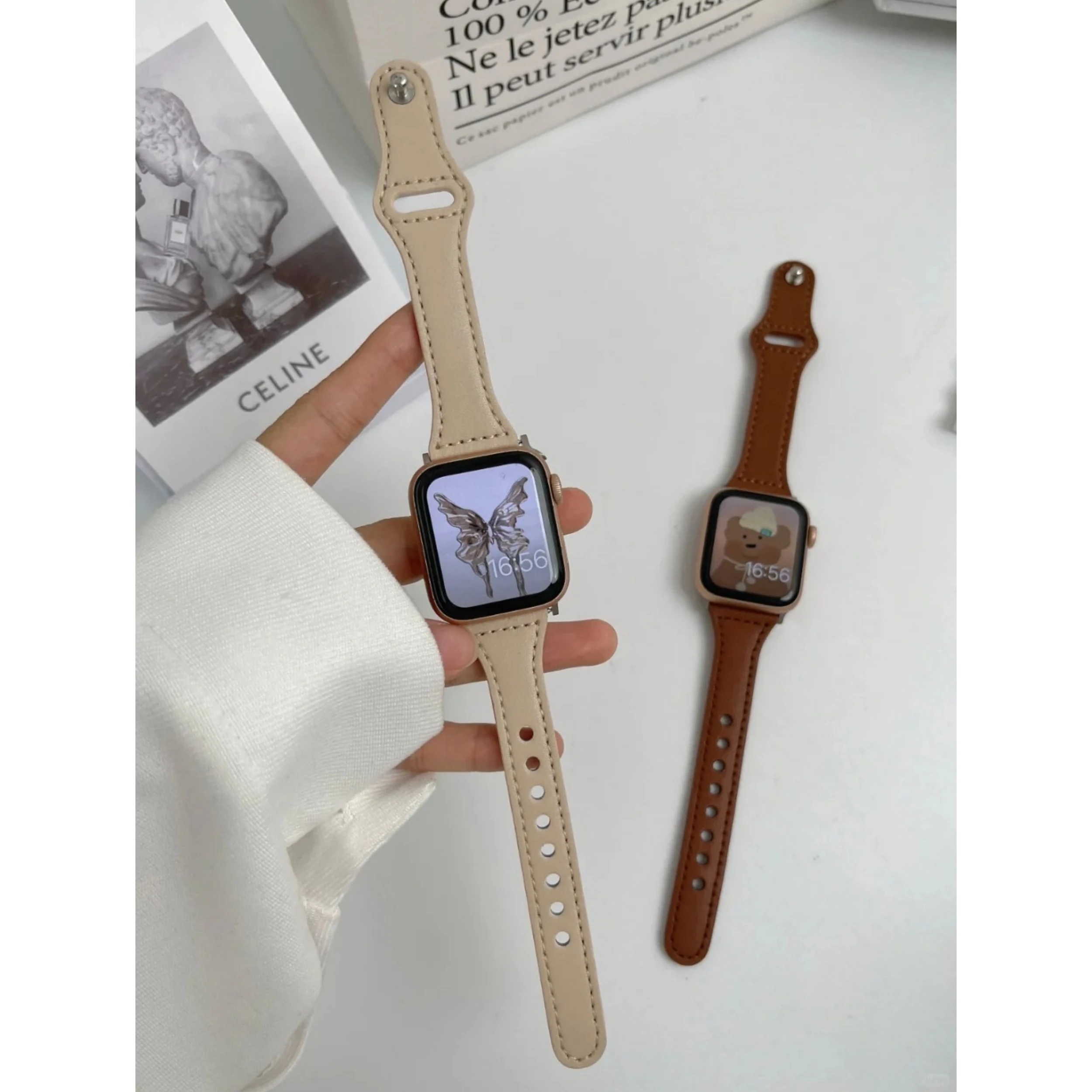 Slim Leather Watch Band for Apple Watch 987654321Se Women's Fashion Compatible with IWatch 38/40/41mm 42/44/45/49mm iwatch strap