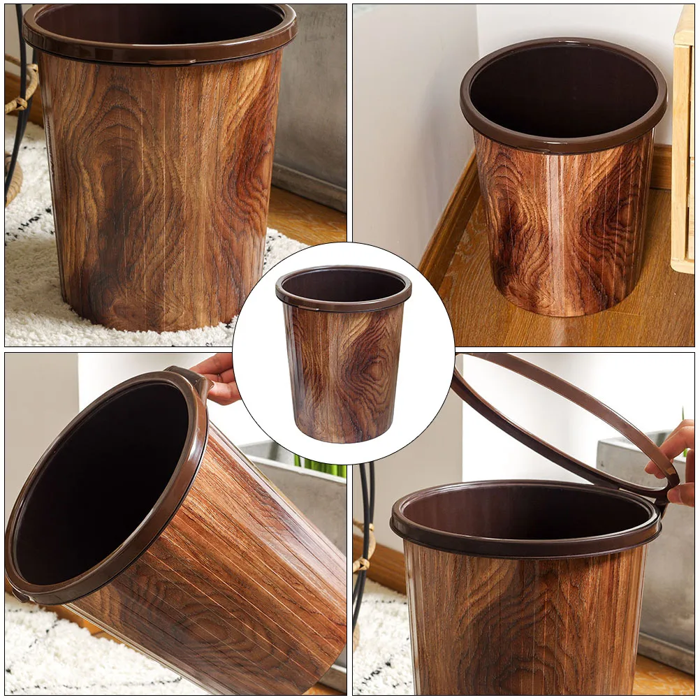 

Modern Wood Grain Trash Can 5L Kitchen Garbage Bin PP Plastic Waste Container Compact Dustbin for Home Office Humanized Pressure