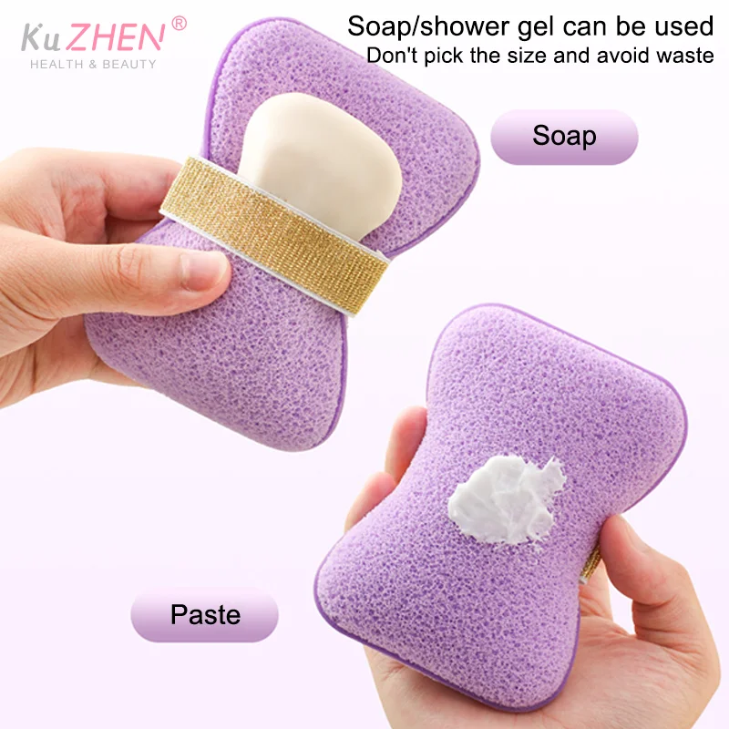 バススポンジ洗顔料2-in-1ソープバッグソフトクリーンパフ再利用可能メイク落とし角質除去パッドデイリークレンジングスキンケア用