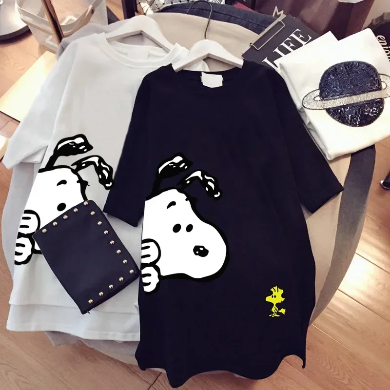 

Snoopy short-sleeved women's loose large version top summer cartoon t-shirt women's cotton mid-lengtht