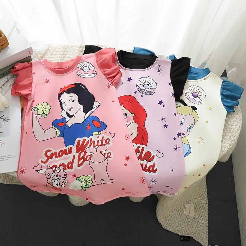 

Новое летнее повседневное платье-футболка для девочек с мультяшным принтом, длинное платье-принцесса, милое платье с принтом, стильный новый фасон