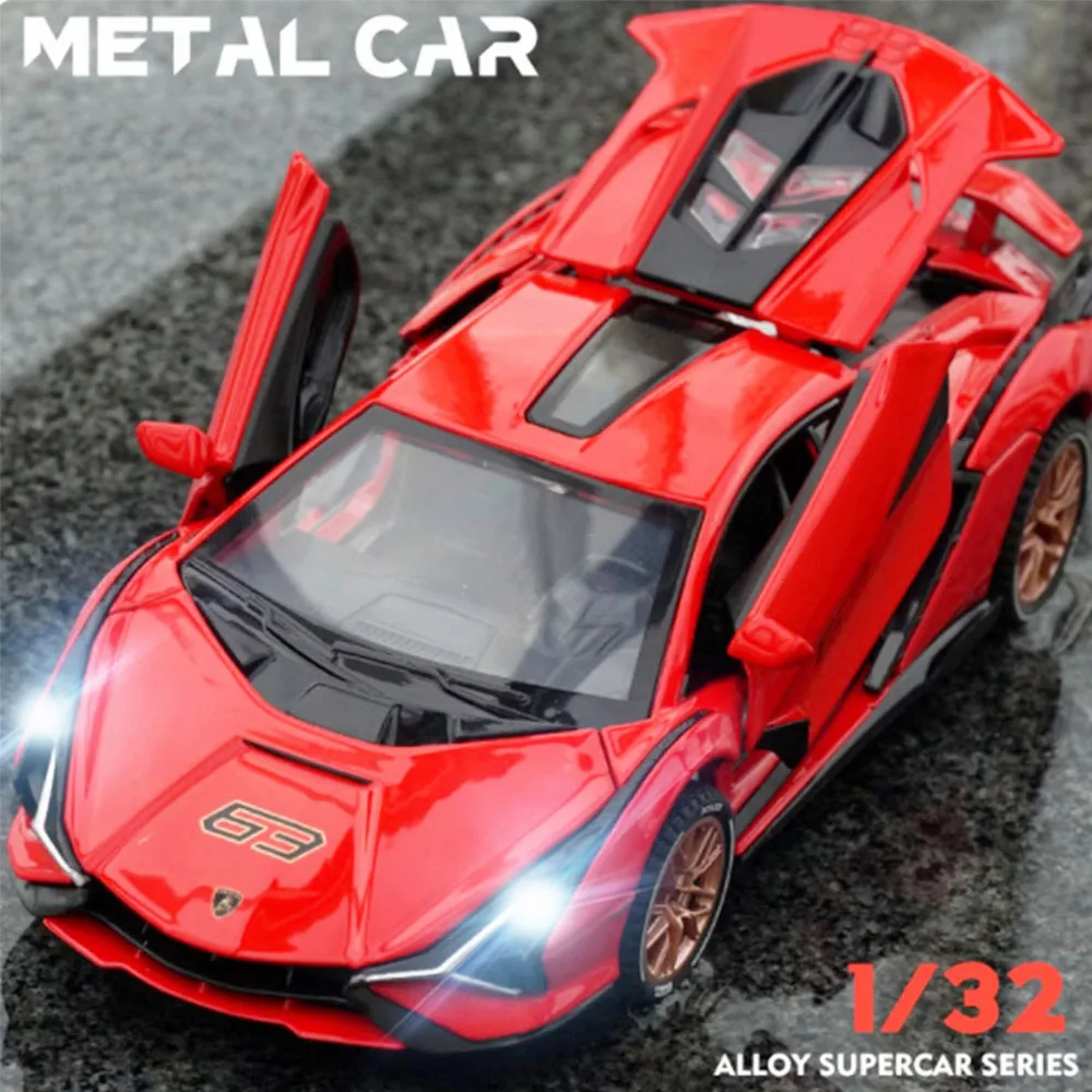 Mini modelo de coche deportivo SIAN V12 GT, escala 1:32, aleación de juguete, supercoche fundido a presión, modelos de supercoche, puertas con luz de sonido, espalda abierta, regalos para niños