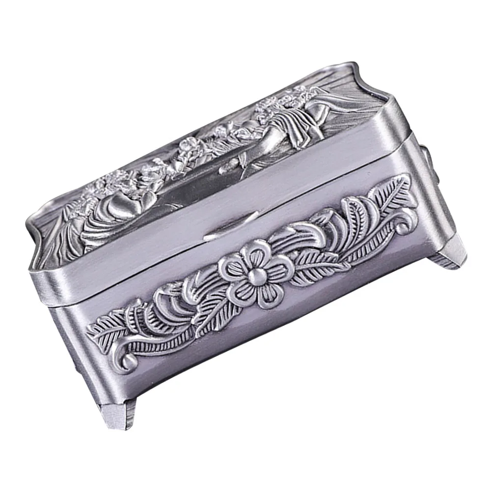 

Stylish Metal Retro Jewelry Box Christian Trinket Storage Case Ring Necklace Organizer Small Travel Case Desktop Decor