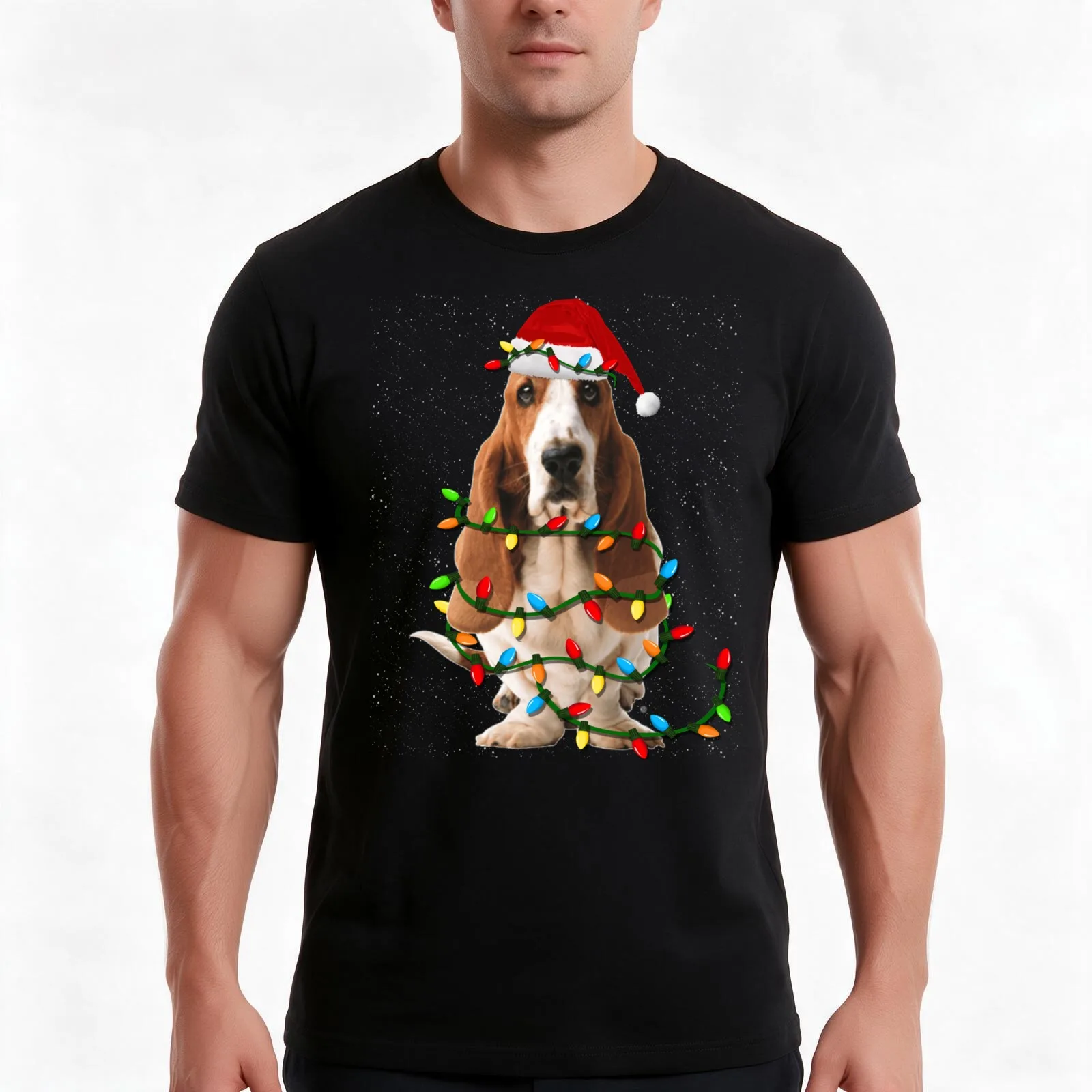 Basset Hound Christmas Basset Hound Dog T-Shirt, Summer Casual Cotton Tee, Oversized Streetwear Tops, Vintage Graphic Print