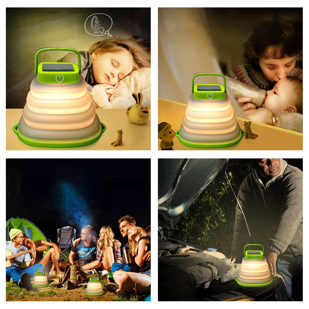 Solar Folding LED Light Portable Camping Light Soft Rubber Telescopic Lamp 3 Modes Waterproof Rechargeable Camping Tent Lantern