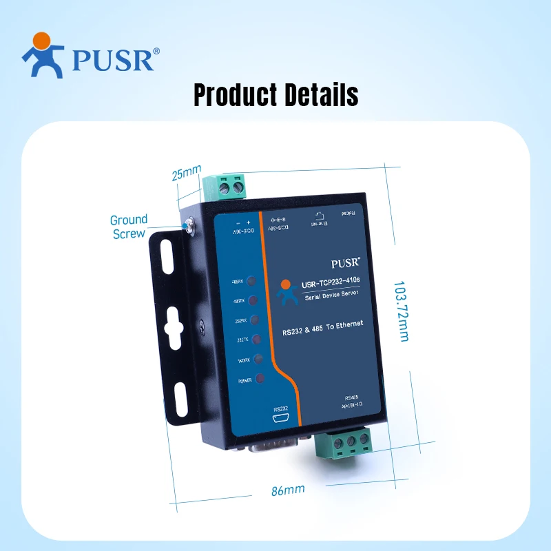 PUSR 1 * RS232 e 1 * RS485 Serial para Ethernet Suporte Pacote de Registro de Pacote de Batimento Cardíaco Virtual-COM Software USR-TCP232-410S-RT