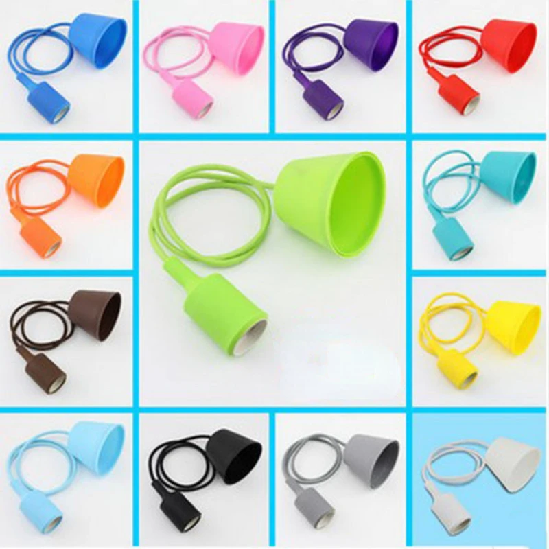 E27 Colorful Lamp Head Suspension Cable Flying saucer Light Silicone Lamps Head Suspension Cable Single Head Braided Cable