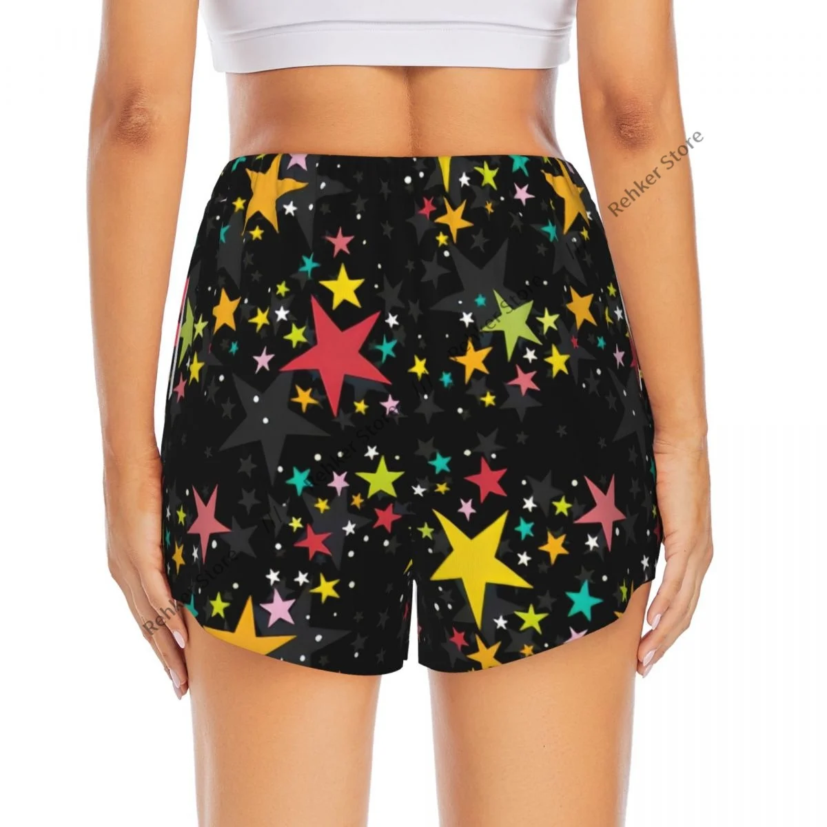 Yoga-Shorts für Damen, Fitness-Shorts, Biker, Workout, Laufen, Sport-Shorts, Sterne-Muster, schnell trocknende Sportbekleidung mit Tasche