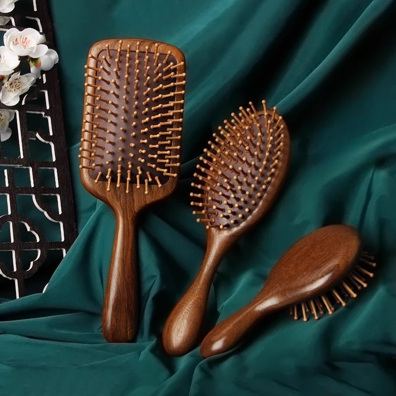

Natural Sandalwood Massage Hair Brush Head Meridian Massage Comb Large Portable Anti-static Air Cushion Wooden Comb