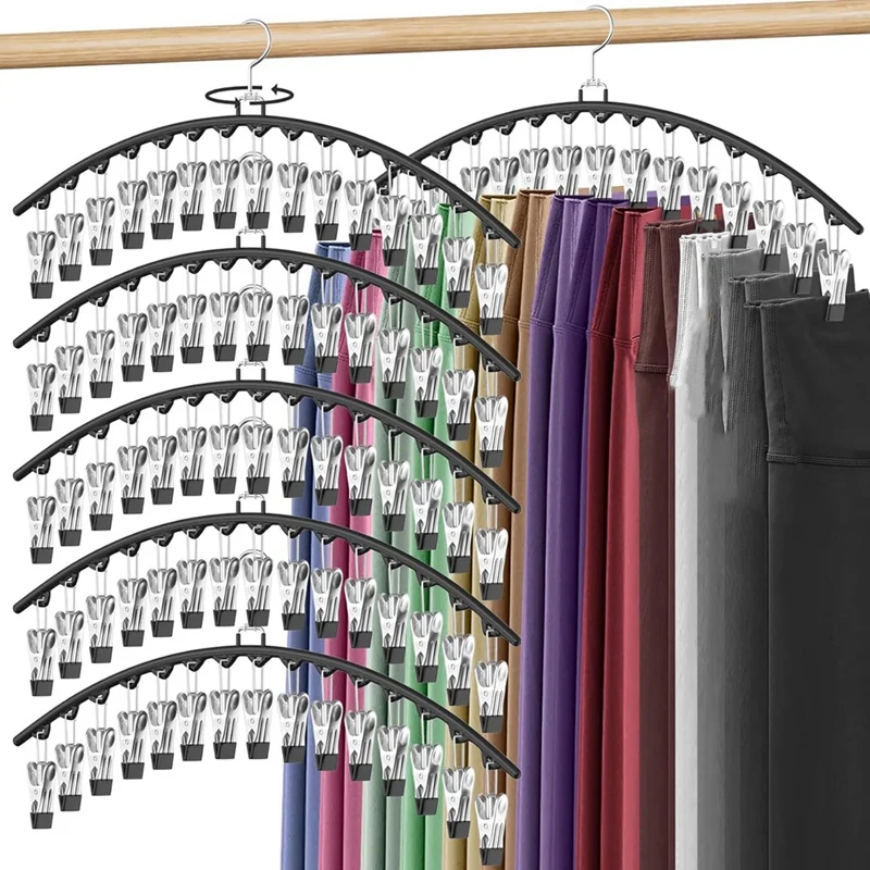 6Pack Legging Organizer For Closet Hanging,Pants Hangers With 15 Clips Holds Leggings,Shorts,Skirts,Space Saving