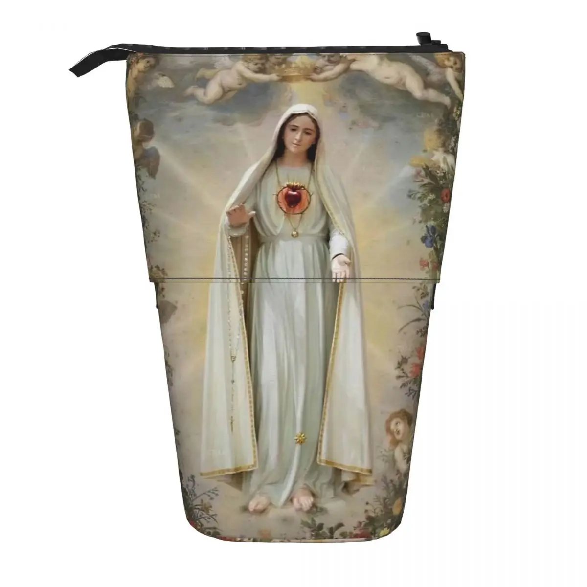 Caja de bolígrafos de la Virgen María Inmaculada Corazón de María, bolsa de bolígrafos con cremallera para estudiantes, bolsa de papelería para niños, estuche de lápices retráctil