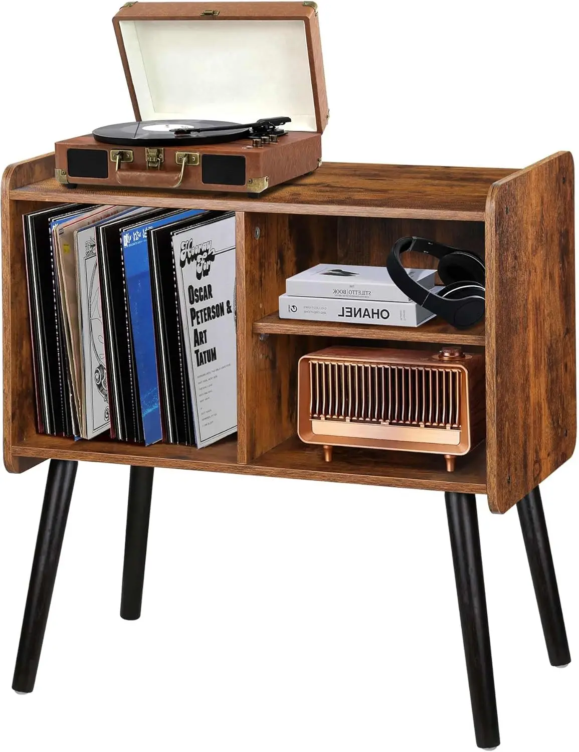 

Mid-Century Turntable Stand with Vinyl Storage, Holds up to 100 Albums for Living Room, Bedroom, Office