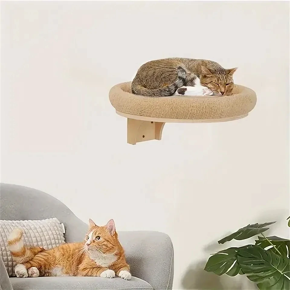 

Wall - Mounted Cat Perch with Fluffy Fur Cover Wooden Cat Bed Ideal for Cats to Relax and Observe Popular Cat Furniture