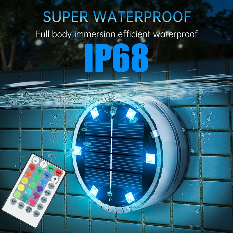 Solar LED Pool Light, Mudando a cor, subaquática, lâmpada de parede, decoração impermeável, luzes para lagoa, fonte, aquário, pátio, RGB