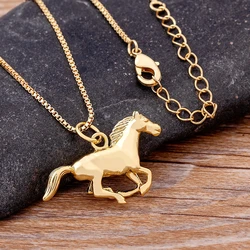 AIBEF New Punk Horse Shape Necklace Copper CZ Gold Plated Pendant Fashion Athletic Style Unisex Jewelry Lucky Long Chain Gifts