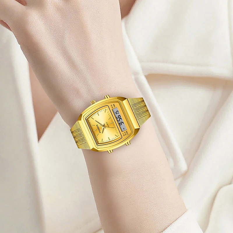 FOXBOX Gold Square Watch Women Top Brand Luxury Women's Bracelet Watch Fashion Elegant LED Backlight Waterproof Watch For Women