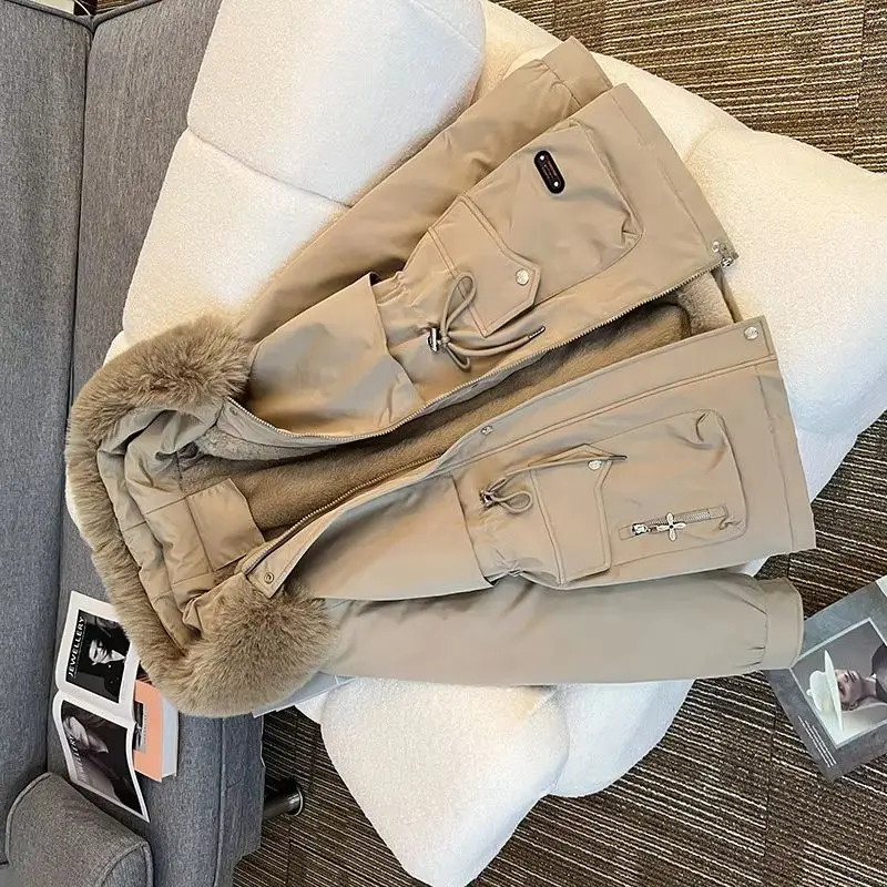 Pie Overcome Women Winter Jacket 2026 New Korean Loose Thick Cotton Padded Jacket Big Fur Collar Hooded Fleece Cotton Clothes