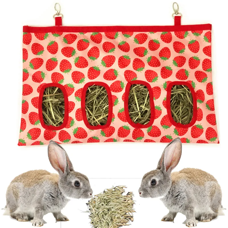 Hay Bag Hanging Pouch Feeder Sack Holder Small Animals Supplies Feeding Dispenser Container Rabbit Guinea Pig Cage Accessories