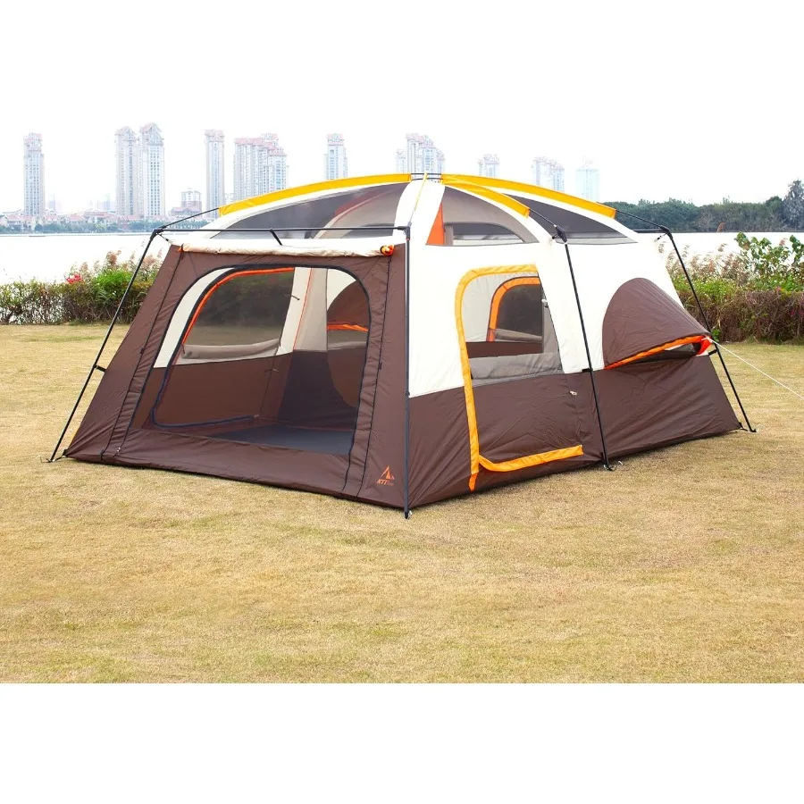 خيمة كبيرة جدًا 6101214 خيام كابينة عائلية لشخصين وغرفتين و3 نافذة مع جدار مستقيم شبكي مقاوم للماء مزدوج La