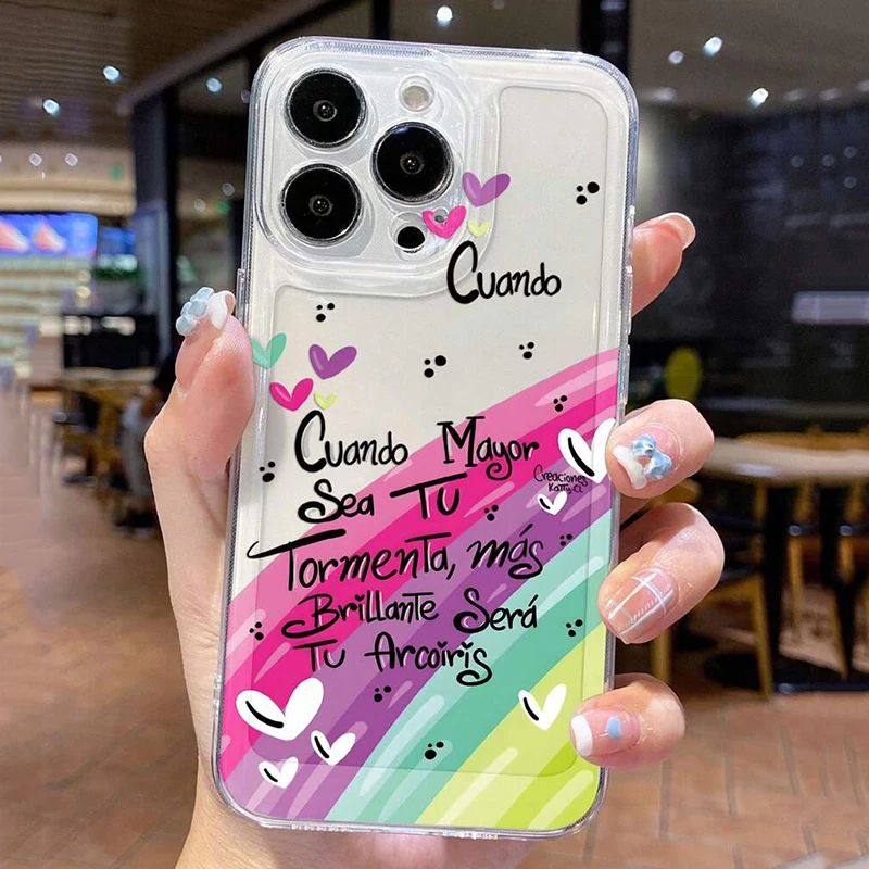 

Cute Rainbow Slogan Print Phone Case For Samsung Galaxy S24 S23 S22 S25 Ultra Plus Transparent Cover S22+ S23+ S24+ S25+ Fundas