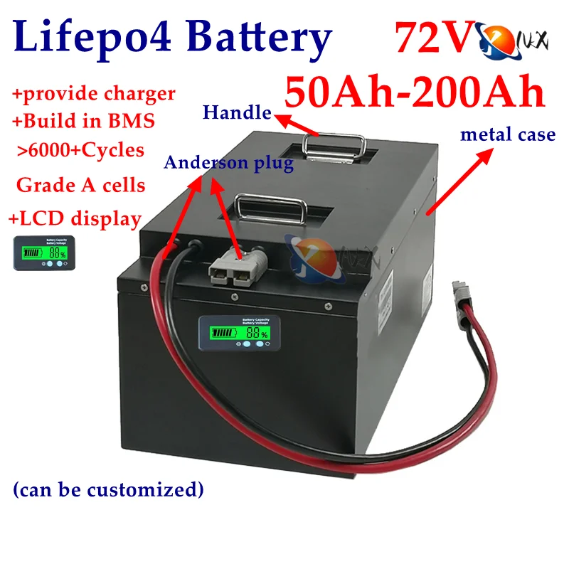 YNX  Lifepo4 72V 50Ah 60Ah 70Ah 80Ah 100Ah 150Ah 200Ah Lithium Battery for Electric Motorcycle Tricycle Four Wheeler Mini Car EV